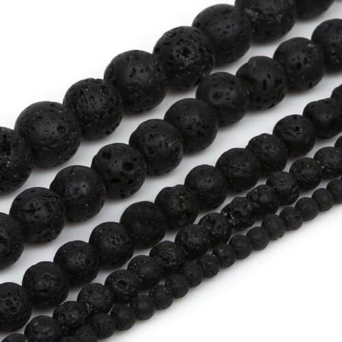 2020 Hot Sale Black Volcanic Lava Stone Beads Wholesale for DIY Jewelry Bracelet Making 4 6 8 10 12mm 15.5" Round Beads