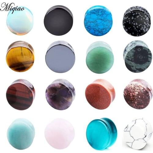 Miqiao 1 pair Round Stone Ear plugs and tunnels Extension Tunnels Fashion Piercing Body Jewelry Expander 5-25mm