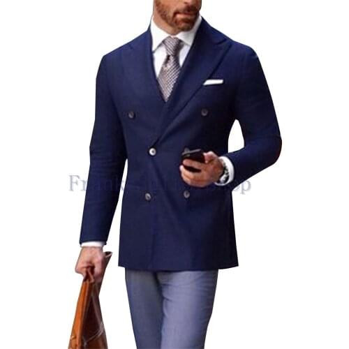 New Fashion Custom Made Mens Suit Jacket Double Breasted Navy Blue Masculino Casual Style Slim Fit Wedding Party Blazer Coats