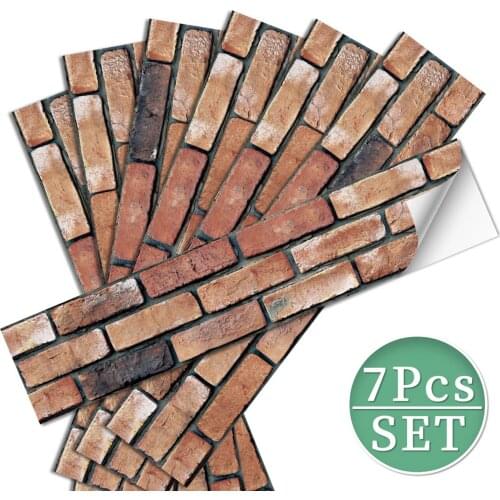 7-Sheet 3D Brick Peel and Stick Wall Stickers Waterproof Self Adhesive Stick On Wall Floor Stairs Stickers for Bathroom Kitchen