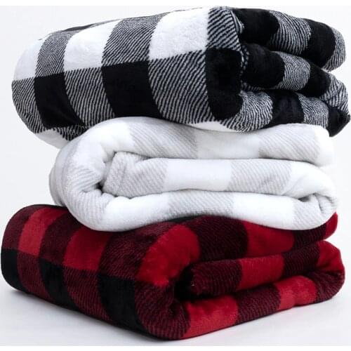 Winter New Blanket for Beds Warm Adult Thickened Flannel Plaid Nap Knee Plush Throw Blanket Soft Sofa Bed Cover