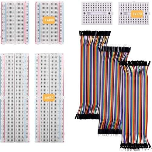 Jumper Wires Male to Male, Male to Female, Female to Female 20CM Wires Kit W 2 x 830 400 170 Point Solderless Breadboards