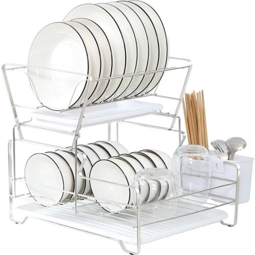 Stainless steel double drain bowl Dish rack Knife, fork and chopsticks cage Kitchen multifunctional shelf