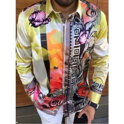 Fashion Print Mens Shirt Harajuku Long Sleeve Button Up Shirt Dress Shirts Male Vintage Clothing European Size Blouses