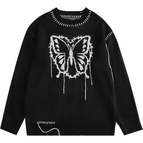 Harajuku Betterfly Pattern Sweater Men 2021 Autumn Pullover Oversized Mens Sweater O-neck Streetwear Hip Hop Couple Sweaters