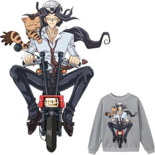 Biker Anime Men Patches Cat Thermal Stickers on Clothes Fabric Iron-on Transfers for Clothing Thermoadhesive Patch Diy Applique