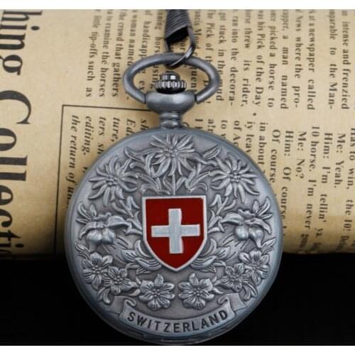 Unique Switzerland Red cross Hollow Hand Wind Mechanical Pocket Watch Mens and Women Bronze Tone for Birthday Gift