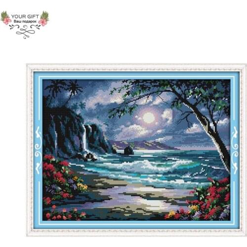 Your Gift F378 14CT 11CT Counted and Stamped Home Decor The Sea Of The Moon Needlework Needlecraft Embroidery Cross Stitch kits