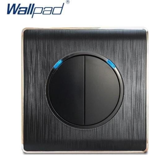 Wallpad 2 Gang 1 Way Random Click Wall Light Switch With LED Indicator Black PC Brushed Panel For Home