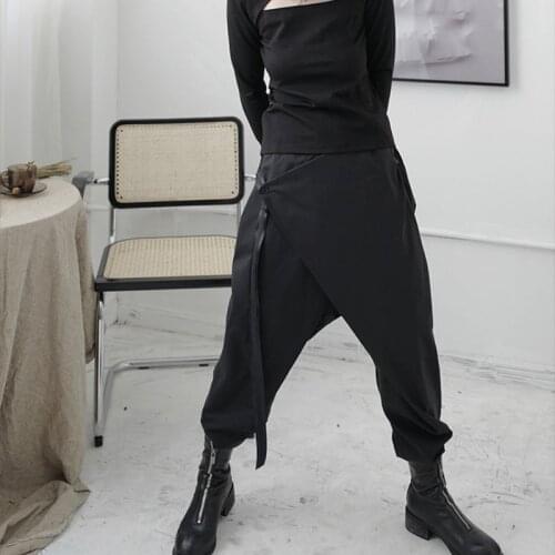 Womens spring and autumn new black harem pants asymmetrical half apron irregular trousers casual low - grade harem pants