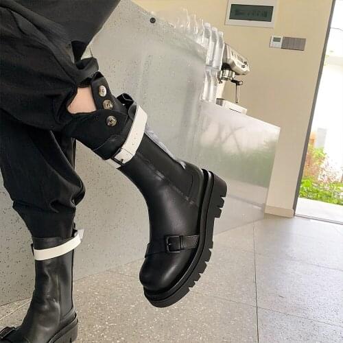 2021 New Women Motorcycle Boots Shoes Platform White Black Round Toe Pu Footwear Shoes Boots Spring Autumn