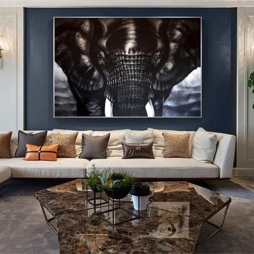 Animal Black Elephant Prints & Poster Canvas Art Animal Black Elephant Wall Decorative Picture for Living Room Home Decoration