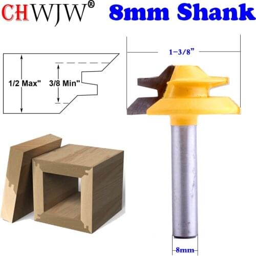 1PC 8mm Shank Lock Miter Router Bit Anti-kickback 45 Degree 1/2 3/4 Inch Stock Tenon Cutter for Woodworking Tools