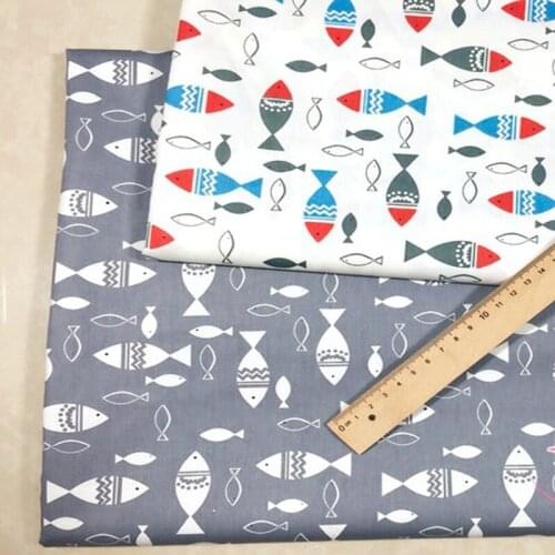 New 2pcs 40x50cm Fish Cotton Fabric for Patchwork Quilts Pillows Cushions Patchwork Telas Sewing Tissue DIY Craft Material