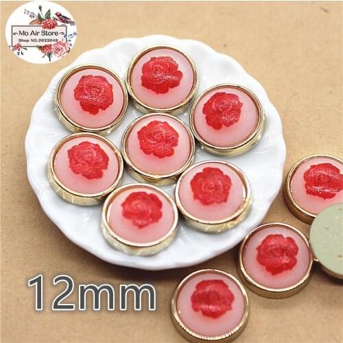 20pcs 12mm red rose flower flat back Buttons Home Garden Crafts Cabochon Scrapbooking DIY Accessories