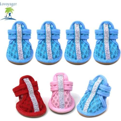 2018 New Arrivals Pet Dog Shoes Summer Soft Mesh Dog Shoes Bling Bling for Chihuahua Yorkshire dog Sandals 3 color 4 pieces/lot