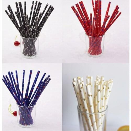 25pcs/lot Star Drinking Paper Straws Black Foil Gold Kids Birthday Wedding Decorative Annivesary Event Party Disposabale Straws