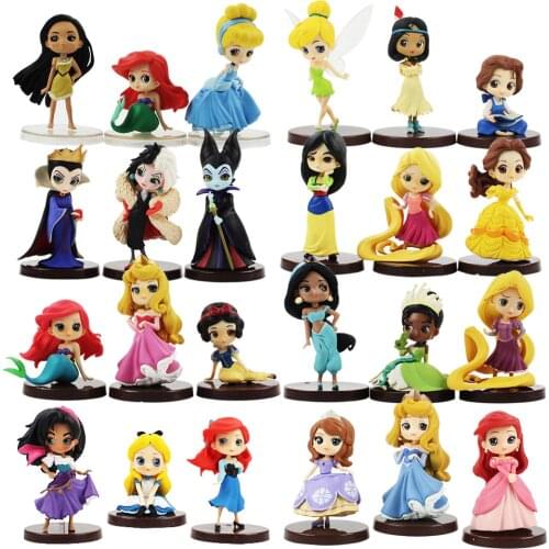 3pcs Q Posket Figure Toy Princess Snow White Tangled Mulan Jasmine Cinderella Belle Maleficent Sofia Sleeping Beauty Model Dolls