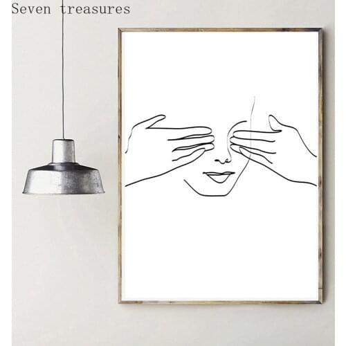 Bathroom Print Abstract Woman Face Line Drawing Art Nordic PosterToilet Wall Pictures for Living Room Minimalist Home Decoratio