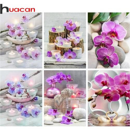 Huacan Full Square Drill Diamond Painting Flower Orchid Cross Stitch Home Art Diamond Mosaic Candle Wall Stickers