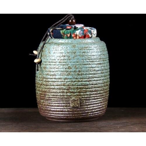 Large Ceramic Tea Caddy Travel Retro Japanese Kiln Change Glaze Portable Sealed Tea Tins Tea Storage Tea Container Tea Organizer