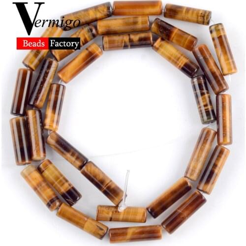 Natural Yellow Tiger Eye Stone Column Beads For Jewelry Making 4*13mm Spacer Tube Loose Beads DIY Necklace Bracelet15" Wholesale