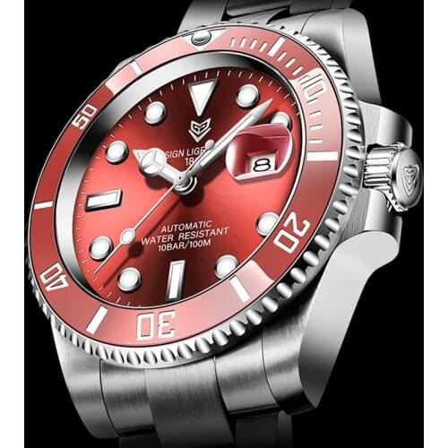 LIGE DESIGN New Luxury Men Mechanical Wristwatch Stainless Steel Diving Watch Top Brand Hardlex Glass Men Watches Reloj Hombre