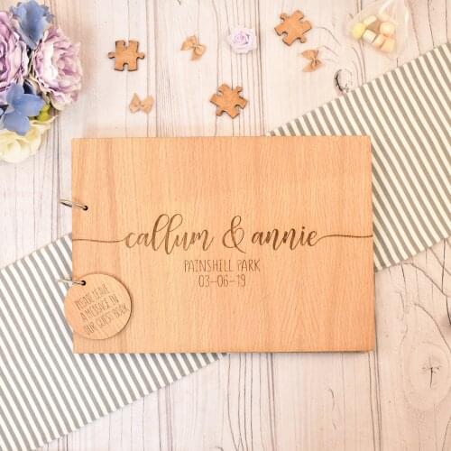 Custom Wooden Wedding Guest Book, Modern Wooden Guestbook, Personalised wedding guest book with simple style
