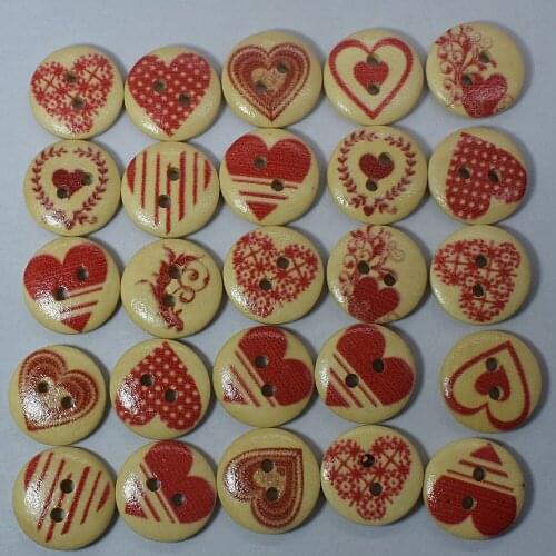 15/20MM Heart Wooden Buttons Mixed Heart Pattern Decorative Buttons 2-Holes Sewing Scrapbooking Craft DIY Sewing Accessories