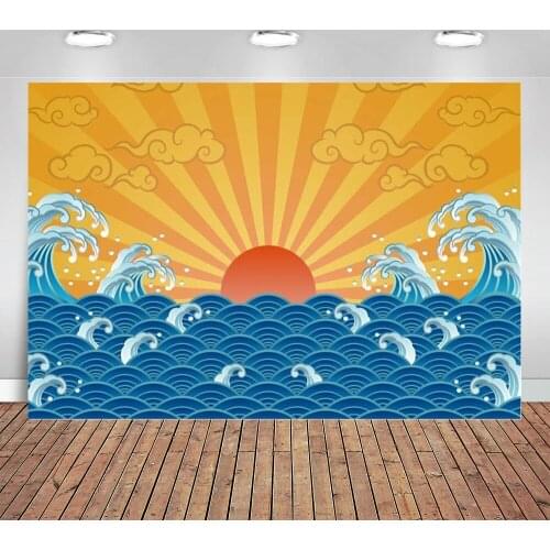 Ocean Sunrise Background Comic Japanese Style Nature Abstract Sunny Light Surf Sun Summer Sea Water Wave Pattern Backdrop