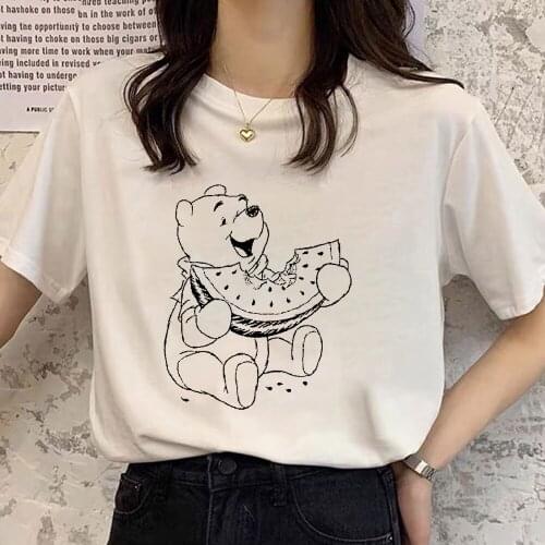 Disney Tshirt Women T-shirt Winnie The Pooh Kawaii Plussize Cartoon White Tops For Girls 90s Clothes Female Dropship Tee Shirt