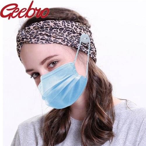 Geebro Womens Plain Turban Twist Elastic Hairbands Fashion Button Facemask Holder Ear Protection Mask Hook Ear Pain Prevention