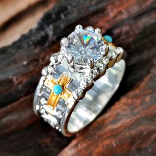 Cute Zircon Heart Cross Engagement Ring Luxury Female White Round Crystal Ring Charm Silver Color Bride Wedding Rings For Women