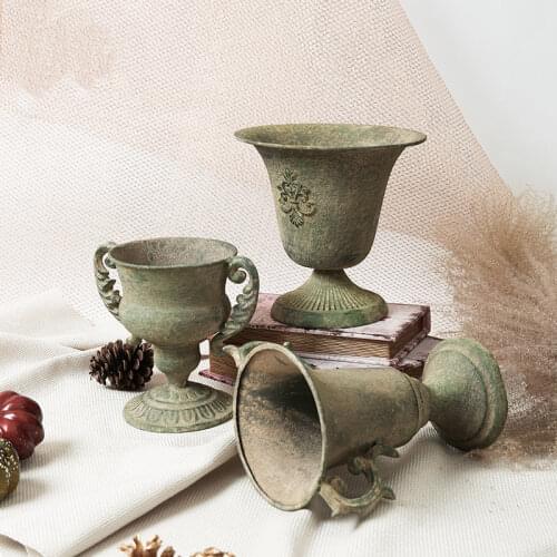 Retro Copper Green European Flower Pot Wrought Iron Flower Arrangement Utensils Candlestick Decoration Desktop Floor Vase