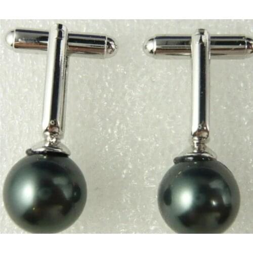 Fashionable silver plated 12 mm black shell pearl Cufflinks