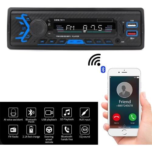 Multimedia 1-DIN Auto Parts Car Radio with Voice Control Head Unit Handsfree Auto Stereo Bluetooth AUX Function SWM-7811/7812