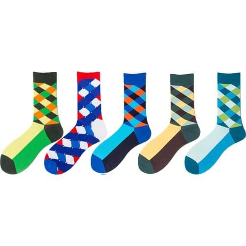 Mens Happy Socks Women Jacquard Weave Classic Rhombus Sneakers Stocking Casual 100% Cotton Funny Socks Medium Female Male