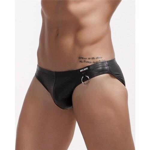 Men Faux Leather Sexy Briefs U Pouch Breathable Male Underwear Tight Briefs Homme Sexy Gay Cuecas Pimp Erotic Lingerie Black
