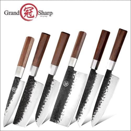Grandsharp Kitchen Knife Set 6 Pcs Chef Knives Santoku Nakiri Kiritsuke Cleaver Gyuto Utility High Carbon Cooking Professional