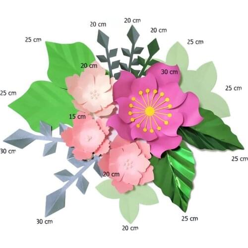 Handmade Mix Pink Rose DIY Paper Flowers Green Leaves Set For Nursery Wall Deco Boys Room Baby Shower Backdrop Video Tutorials