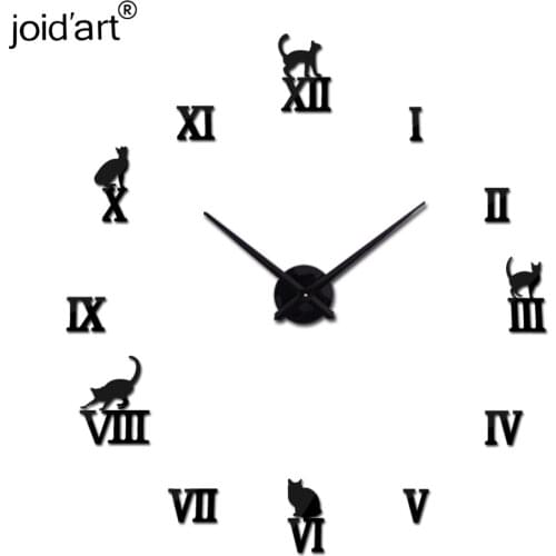 Hot sale wall clock acrylic mirror roman cat large clocks quartz watch large living room decorative europe