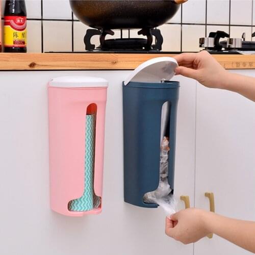 Wall Mounted Garbage Bag Storage Box Home Kitchen Bathroom Plastic Bag Storing Rack With Lid Storage Box Holder