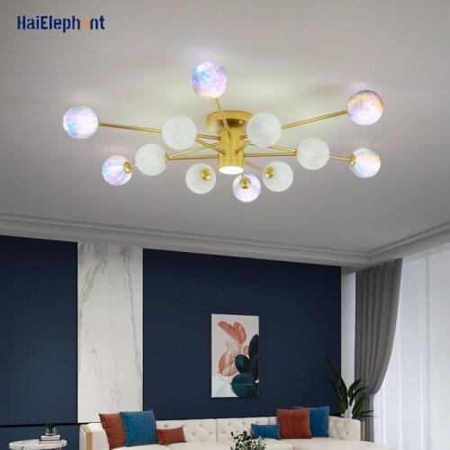 New LED Chandelier Moon And Colored Balls LightsFor Living Dining Room Bedroom Indoor Lighting Luminaria Lustres With Spotlight