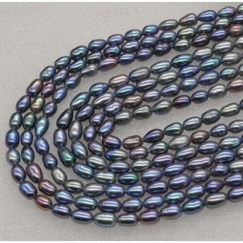 Wholesale peacock black rice freshwater loose pearl string Free shipping