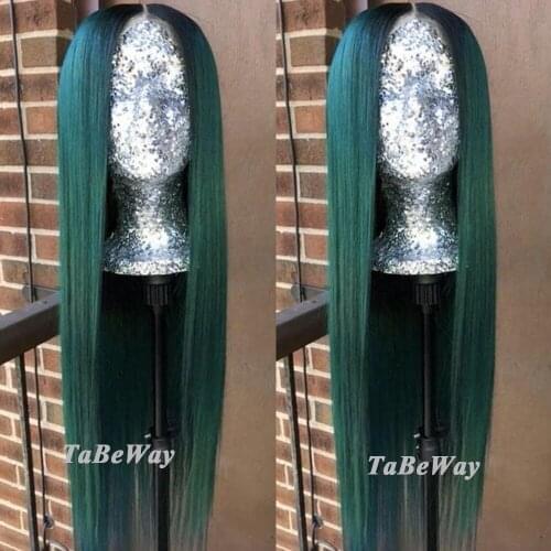 TaBeWay Lace Front Wigs Long Straight Hair Ombre Green Wig Heat Resistant Fiber Hair Synthetic Lace Front Wigs for Fashion Women