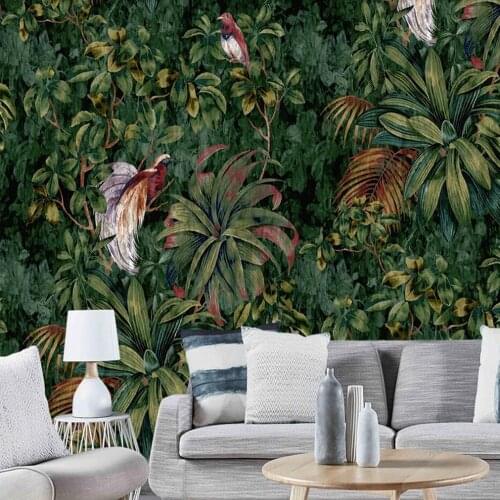 Custom 3D mural wallpaper Nordic HD hand-painted flowers and birds TV background wall painting