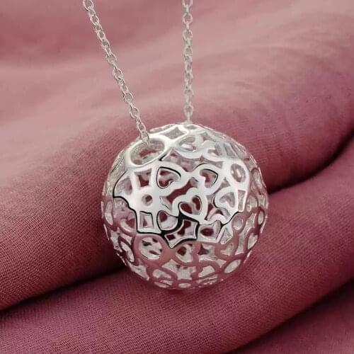 Hot Popular Hollow big Ball Pendant 925 Sterling Silver Necklaces for woman Charm Fashion brands Jewelry Party Holiday gifts