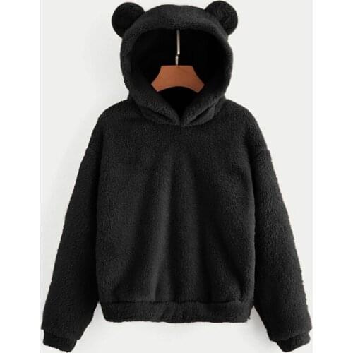Sweatshirt Women Harajuku Hoodies Womens Long Sleeve Fleece Sweatshirt Warm Bear Shape Fuzzy Hoodie Pullover mujer suéteres