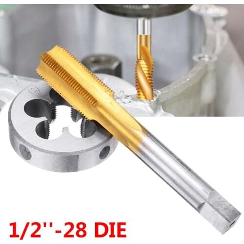High Speed Steel UNEF Silver&Golden UNEF 1/2 -28 HSS Titanium Coated Tap & Round Die Set Right Hand Thread Tool