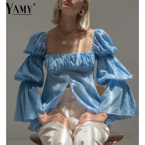 Женские синие рубашки YAMY China At AliExpress